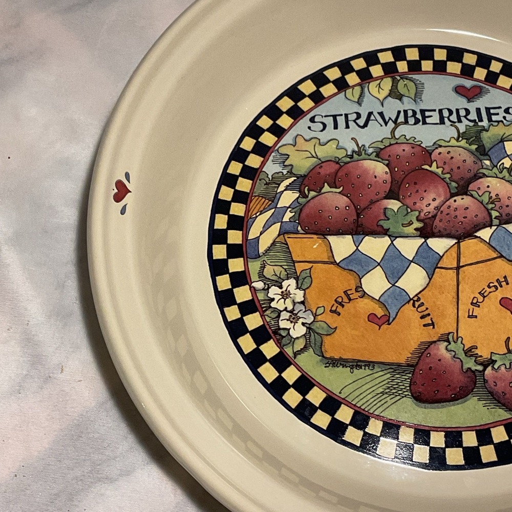 Vtg Susan Winget Strawberry Hearts Ceramic Pie Dish 10.75‎ Cottage Country Style - Picture 3 of 7